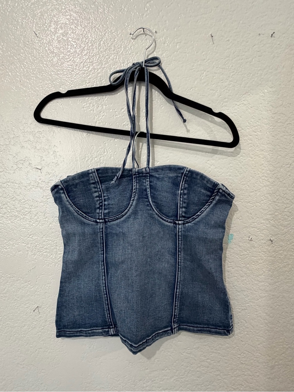 superdown Denim Halter Corset Top - Blue Wash
